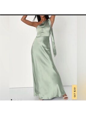 Lulu's One-Shoulder Satin Maxi Dress in Sage
